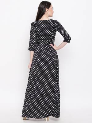 Black printed crepe long dresses 4
