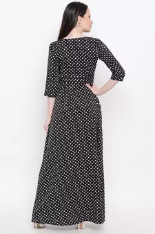 Black printed crepe long dresses