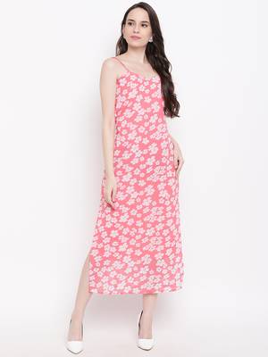 Peach printed georgette short dresses 1