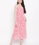 Peach printed georgette short-dresses