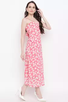 Peach printed georgette short dresses