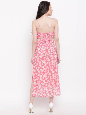 Peach printed georgette short dresses 3