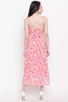 Peach printed georgette short dresses