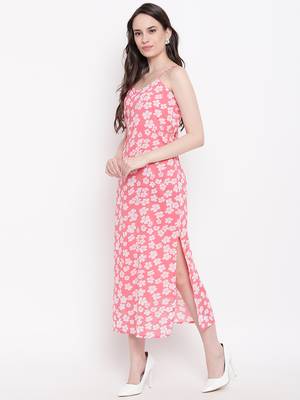 Peach printed georgette short dresses 4