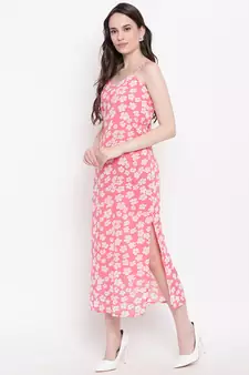 Peach printed georgette short dresses
