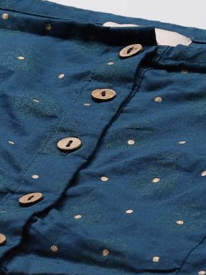 Teal blue printed cotton long-dresses 5