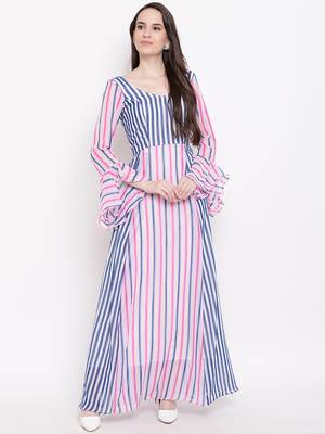 White printed georgette long-dresses 1