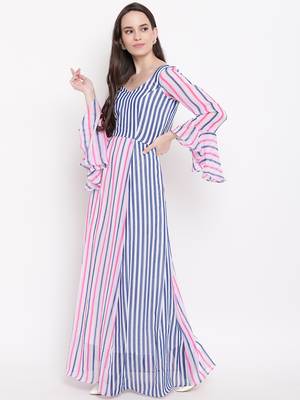 White printed georgette long-dresses 2