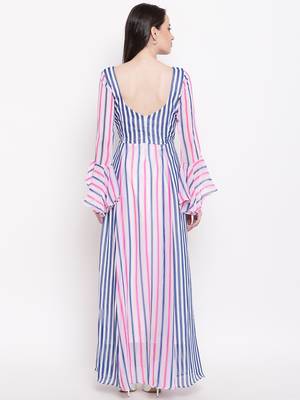 White printed georgette long-dresses 3