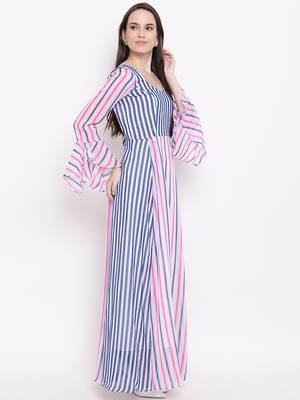White printed georgette long-dresses 4