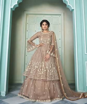 Light Brown Embroidery Anarkali Style Lehenga Suit 1