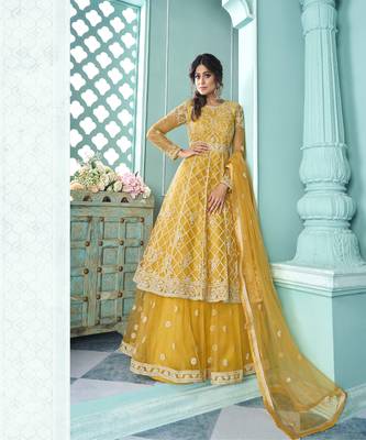 Yellow Embroidery Anarkali Style Lehenga Suit 1