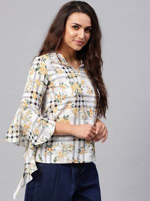 White printed polyester tops 2