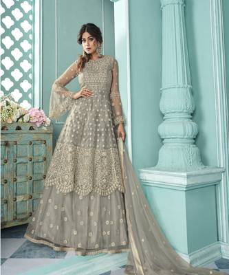 Grey Embroidery Anarkali Style Lehenga Suit 1