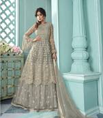 Grey Embroidery Anarkali Style Lehenga Suit