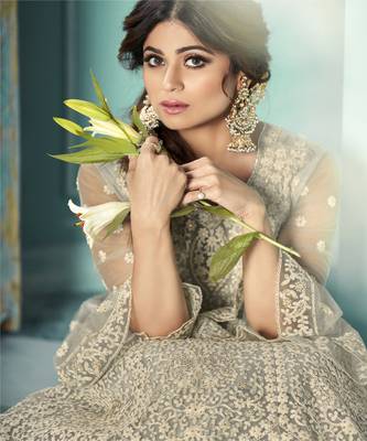Grey Embroidery Anarkali Style Lehenga Suit 2