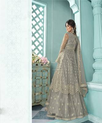 Grey Embroidery Anarkali Style Lehenga Suit 3