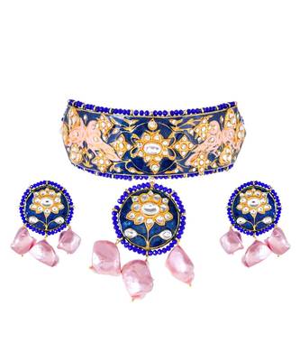Amber Blue Choker Style Necklace Set 5