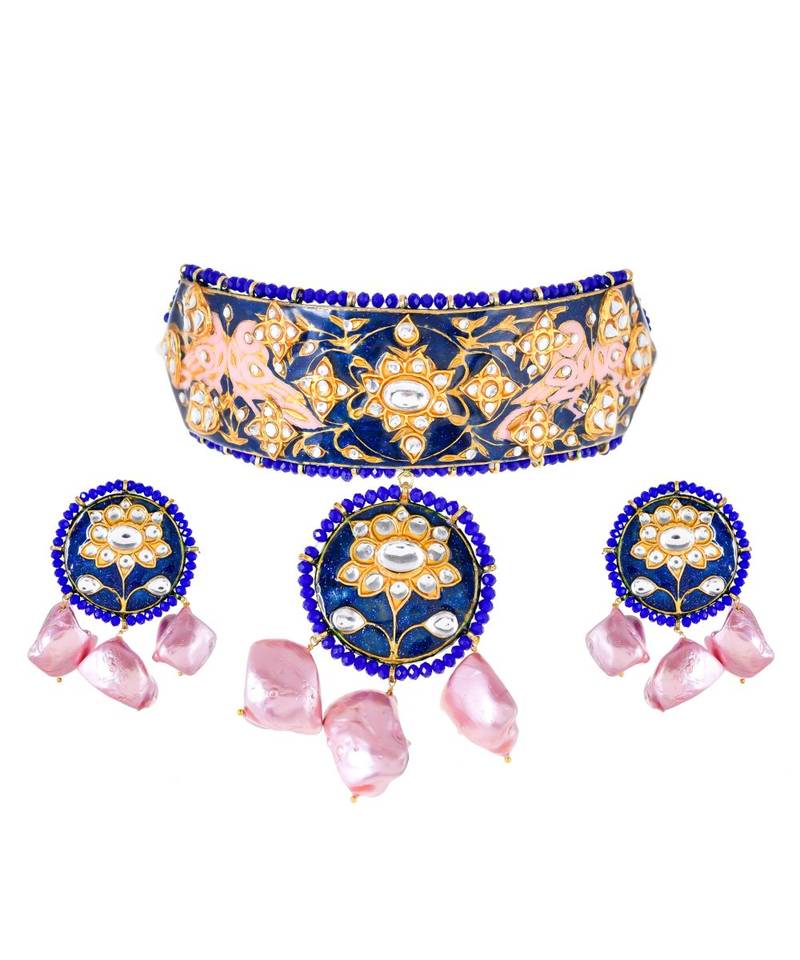 Amber Blue Choker Style Necklace Set