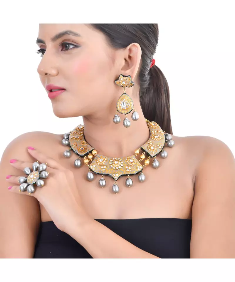 Grey hasli style necklace Set with Ring