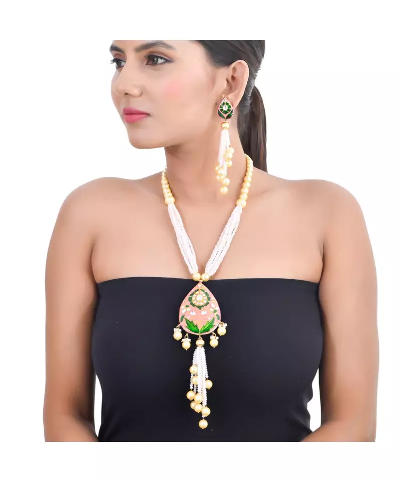 Fuschia Pink & Green Necklace Set