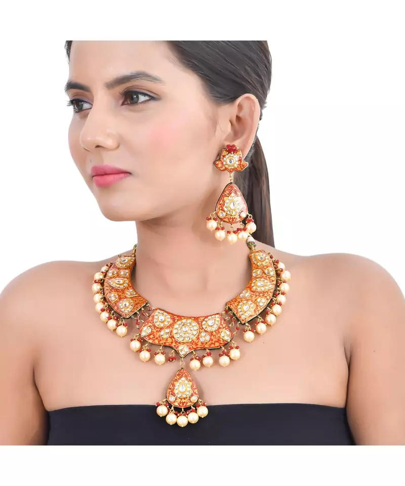 Red hasli style necklace set