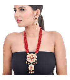 Carnation Pink & Maroon Peacock Style Necklace Set