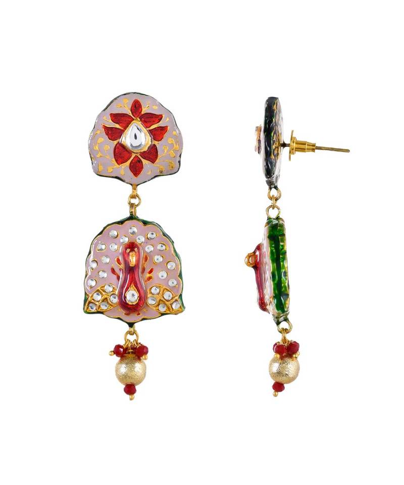 Carnation Pink & Maroon Peacock Style Necklace Set