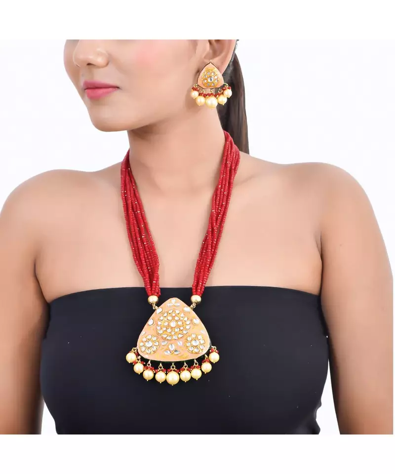 Coral peach necklace set