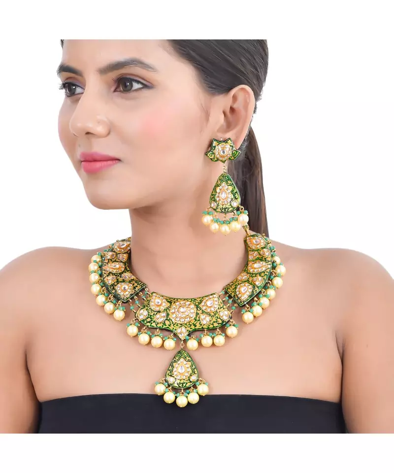 Emerald Green hasli style necklace set