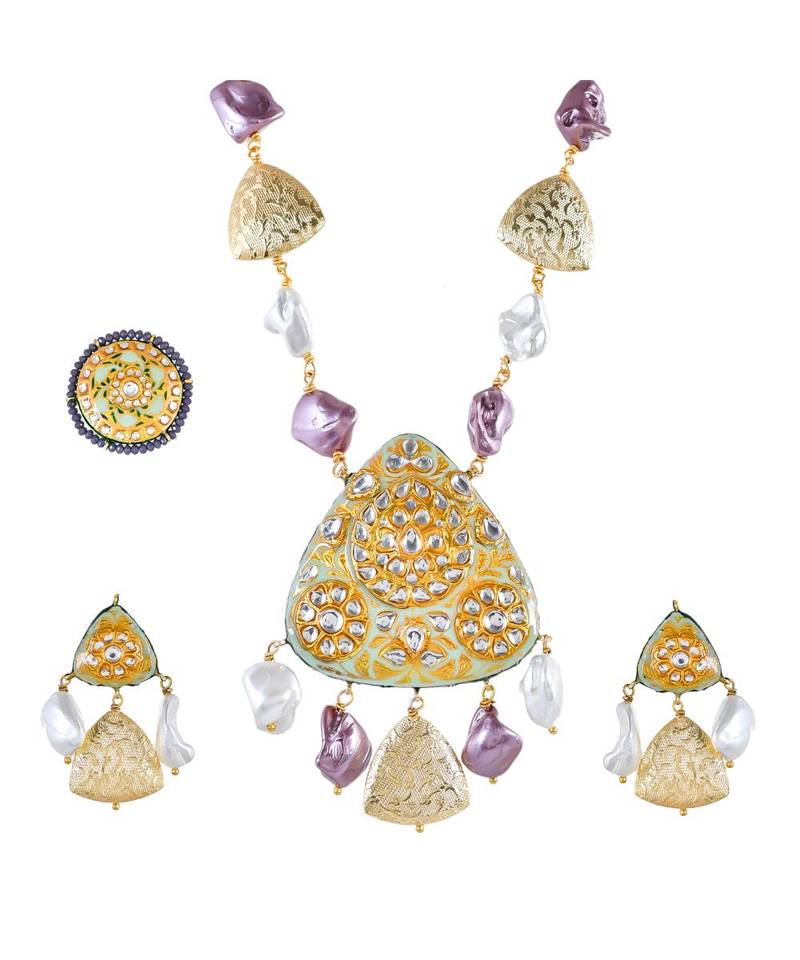 Pistachio Green Necklace Set with Ring