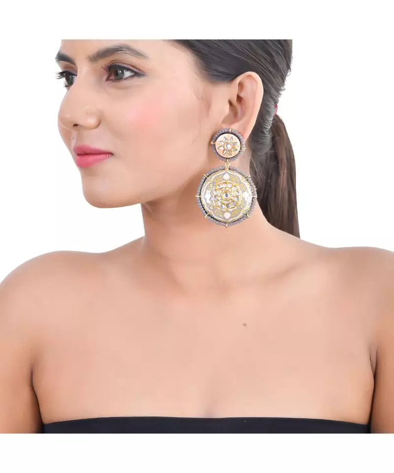 Moon grey & pink earrings
