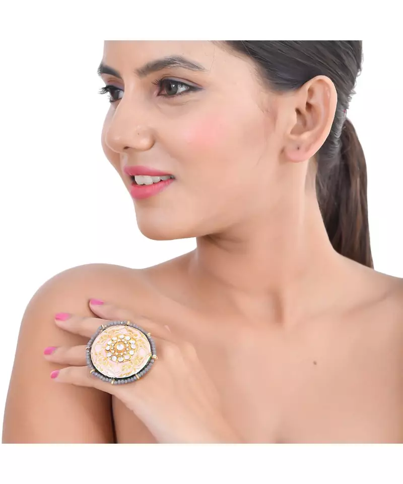 Ivory & pink adjustable ring