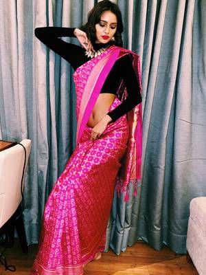Pink Woven Art Silk Saree With Blouse 11