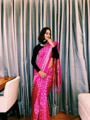 Pink Woven Art Silk Saree With Blouse 12