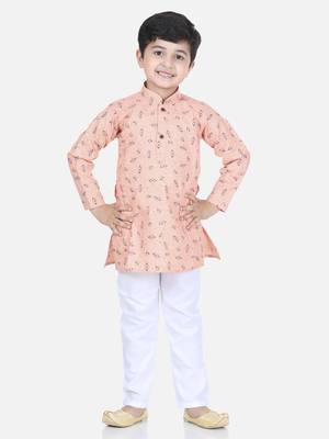 Pink printed cotton boys-kurta-pyjama 1