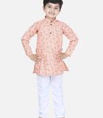 Pink printed cotton boys-kurta-pyjama