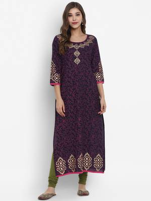G COLLECTION Navy printed cotton cotton-kurtis 1