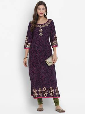 G COLLECTION Navy printed cotton cotton-kurtis 2