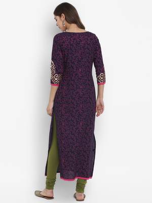 G COLLECTION Navy printed cotton cotton-kurtis 3