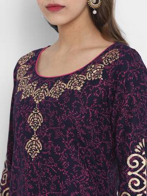 G COLLECTION Navy printed cotton cotton-kurtis 4