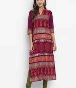 G COLLECTION Purple printed cotton cotton-kurtis