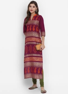 G COLLECTION Purple printed cotton cotton-kurtis 2