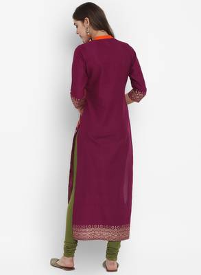 G COLLECTION Purple printed cotton cotton-kurtis 3