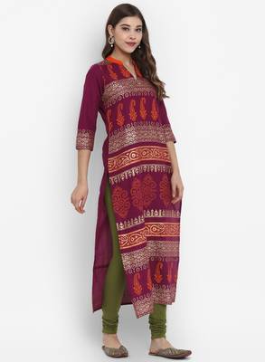 G COLLECTION Purple printed cotton cotton-kurtis 4