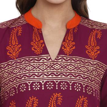 G COLLECTION Purple printed cotton cotton-kurtis 5