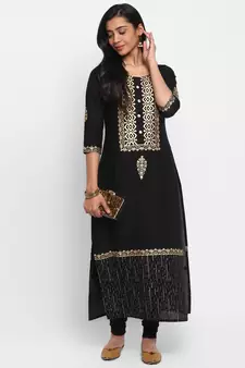  Black printed cotton cotton-kurtis