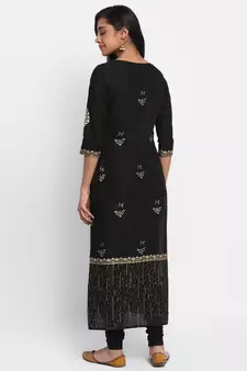  Black printed cotton cotton-kurtis