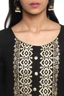  Black printed cotton cotton-kurtis