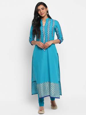 G COLLECTION Blue printed cotton cotton-kurtis 1